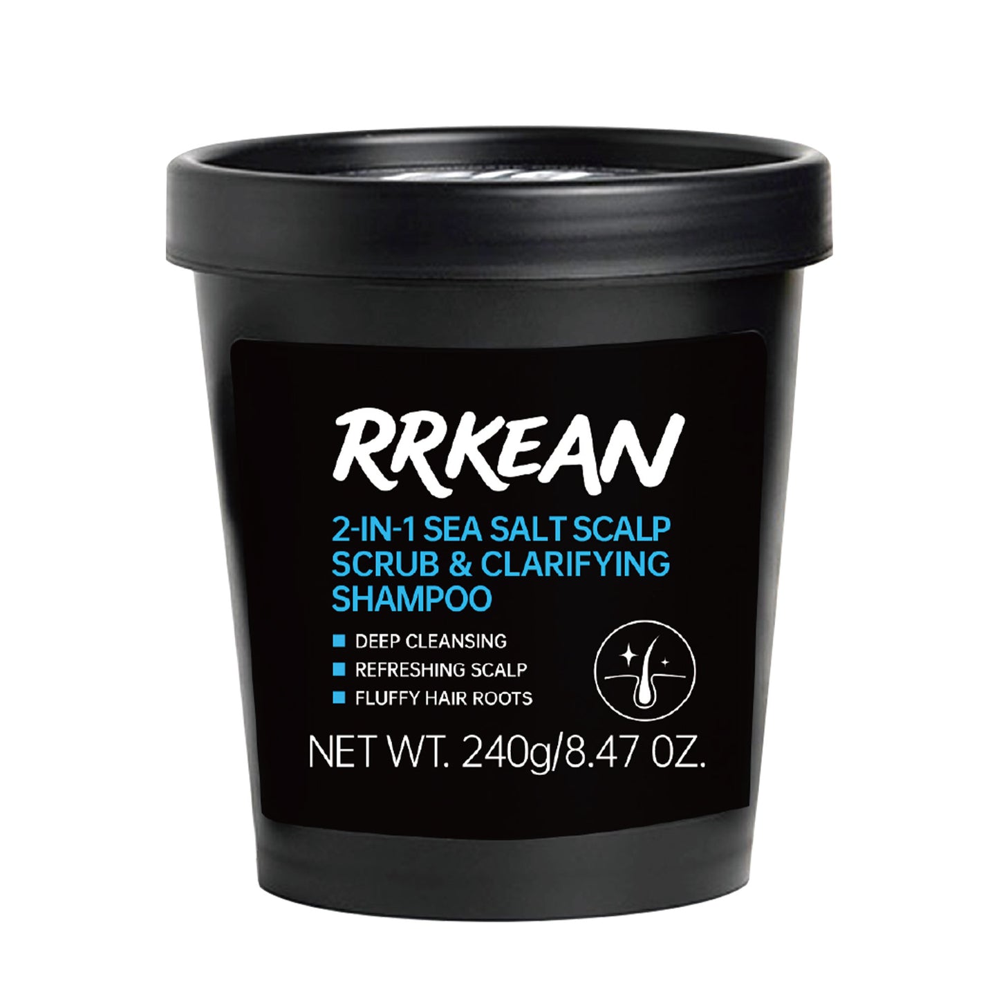 2-in-1 Sea Salt Scalp Scrub & Clarifying Shampoo with Sodium Hyaluronate & 6 Trace Plant Extracts, Dry, Itchy Scalp, Exfoliate, Deep Cleanse, Clean & Refreshing Scalp, Dry & Fluffy Hair 240g/8.47 OZ.
