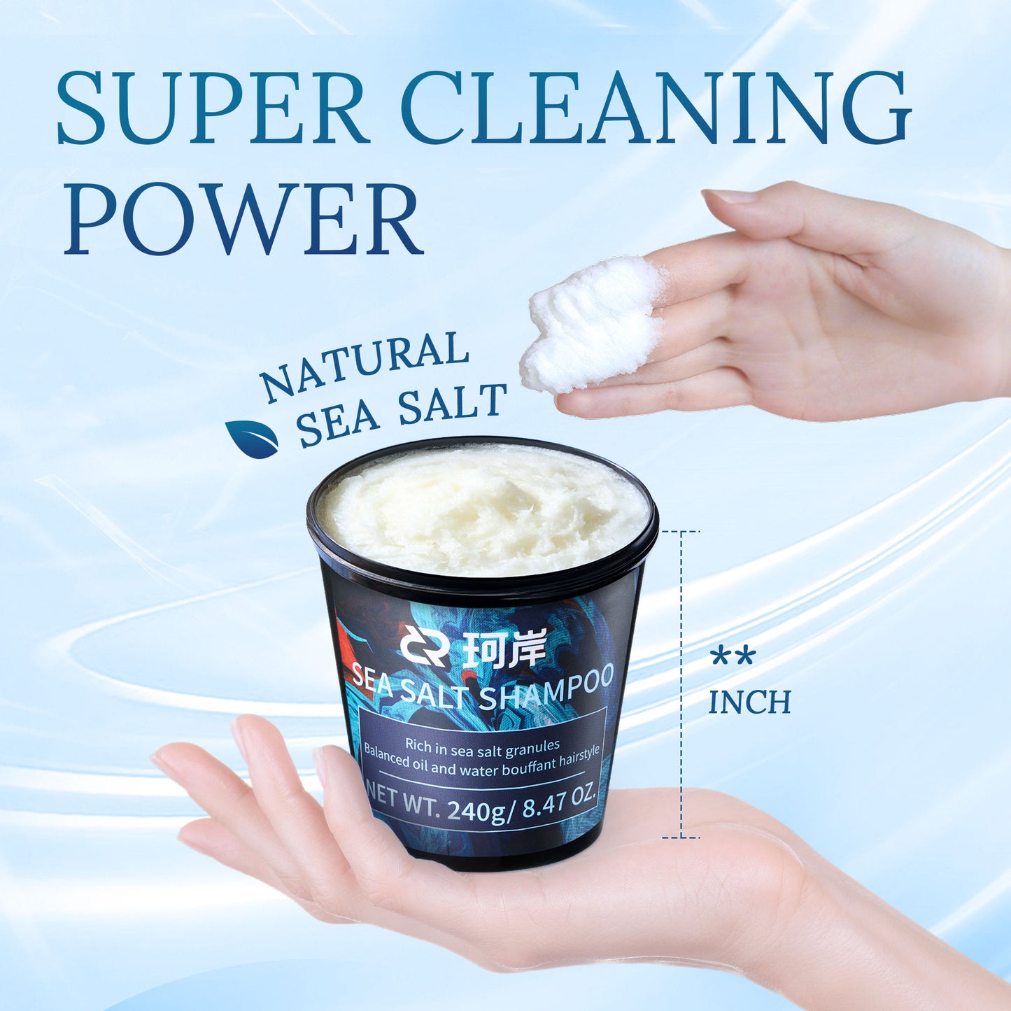 Sea Salt Scalp Scrub & Clarifying Shampoo with Sodium Hyaluronate & 6 Trace Plant Extracts, Dry, Itchy Scalp, Exfoliate, Deep Cleanse, Clean & Refreshing Scalp, Dry & Fluffy Hair 240g/8.47 OZ.