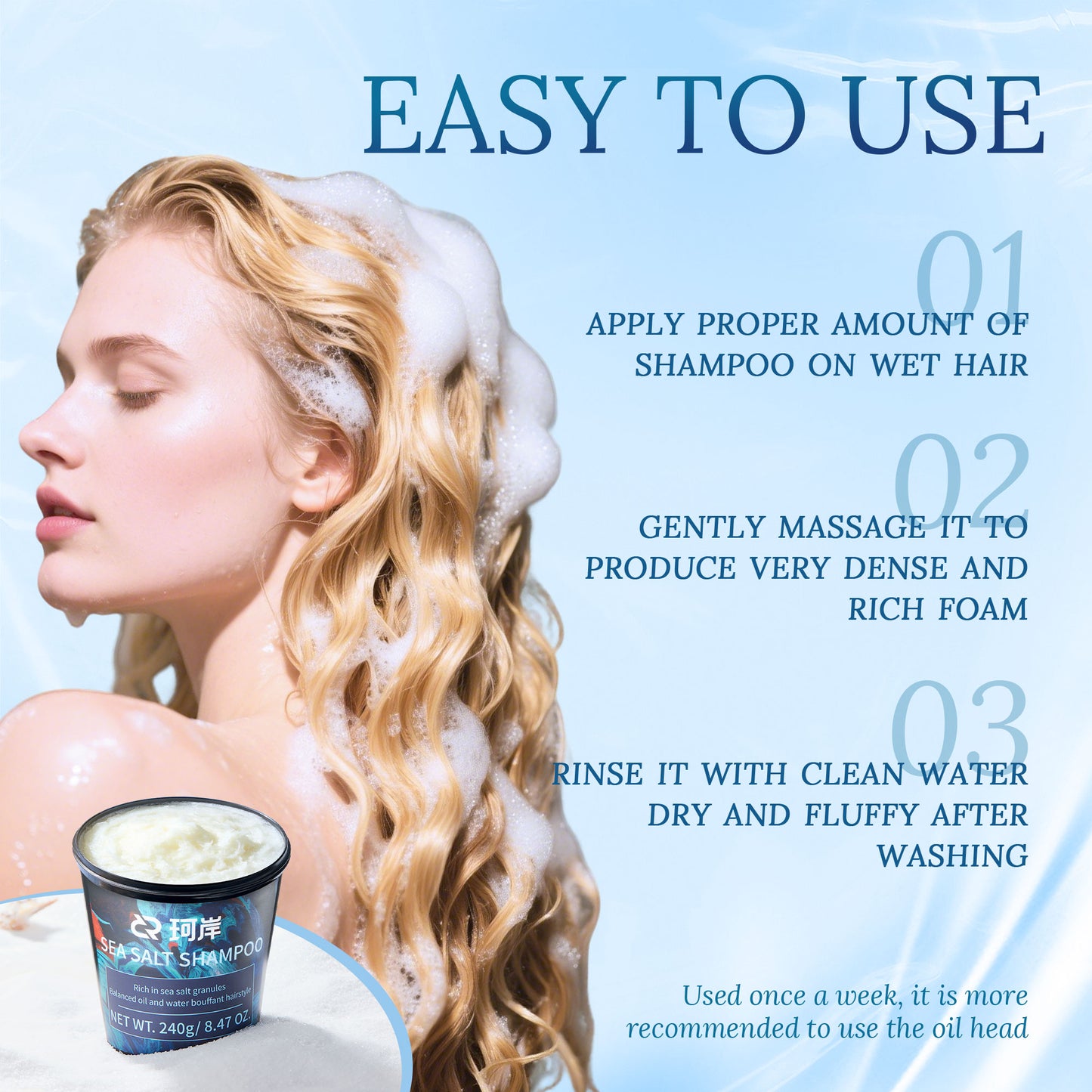Sea Salt Scalp Scrub & Clarifying Shampoo with Sodium Hyaluronate & 6 Trace Plant Extracts, Dry, Itchy Scalp, Exfoliate, Deep Cleanse, Clean & Refreshing Scalp, Dry & Fluffy Hair 240g/8.47 OZ.